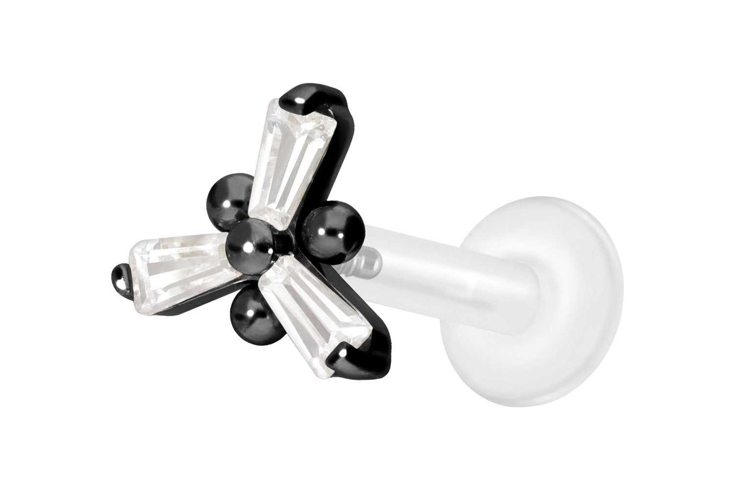 PTFE Labret Piercing mit Innengewinde + Titan-Aufsatz KRISTALLBLUME